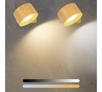 Diealles Shine Applique Murale Intérieure 2 Pack, Rechargeable Lampe Murale avec 3 Luminosités et Couleurs, Lampe de Chevet Tactile Rotatif à 360°, pour Chambre Cuisine Salle de Bain Salon (Bois)