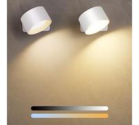Diealles Shine Applique Murale Intérieure 2 Pack, Rechargeable Lampe Murale avec 3 Luminosités et Couleurs, Lampe de Chevet Tactile Rotatif à 360°, pour Chambre Cuisine Salle de Bain Salon (Blanc)