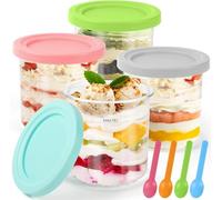 Diealles Shine Creami Pot Pour Ninja Creami, Lot De 4 Bacs à Crème Glacée Pour Ninja Sorbetières NC299EU NC300 NC301, Pintes De Crème Glacée Avec Couvercles e 4 Cuillères, Passe Au Lave Vaisselle