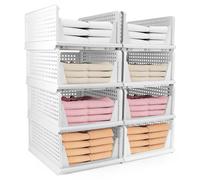 Diealles Shine Empilable Organisateur Armoire, 8PCS Rangement Tiroir Vetement, Plastique Tiroir Coulissant Placard, Boite Rangement Empilable Pour Vêtements Couettes Et Jouets(Blanc)