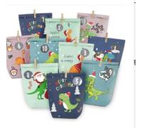 Diealles Shine KINDERLIEBLING Lot de 24 sacs en papier kraft motif dinosaures, 18 x 28 cm, avec pinces en bois et autocollants numérotés