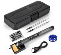 Diealles Shine Kit de Fer à Souder Sans Fil, Fer à Souder Batterie Rechargeable USB, Température Réglable de 260 ℃ à 420 ℃, 3 Pannes à Souder, Fil à Souder, Pâte à Souder, Kit Soudure Electronique
