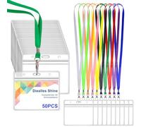 Diealles Shine Lot de 50 Porte Badge Tour de Cou, Porte Carte Transparent, Badge Plastique avec Lanière, Waterproof Porte Carte Cou pour Entreprise Exposition Groupe, Couleur