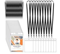 Diealles Shine Lot de 50 Porte Badge Tour de Cou, Porte Carte Transparent, Badge Plastique avec Lanière, Waterproof Porte Carte Cou pour Entreprise Exposition Groupe, Noir