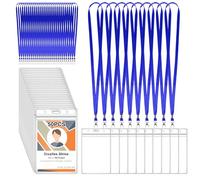 Diealles Shine Lot de 50 Porte Badge Tour de Cou, Porte Carte Transparent, Badge Plastique avec Lanière, Waterproof Porte Carte Cou pour Entreprise Exposition Groupe, Bleu