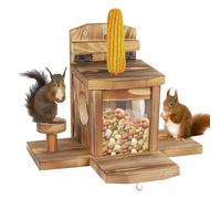 Diealles Shine Mangeoire Ecureuil Exterieur, Bois Distributeur Nourriture écureuils, Maison écureuil avec Toit Couvercle, 2 Entrées Et 3 Platesformes, Résistant à l'eau Et Durable