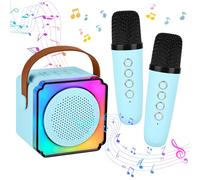 Diealles Shine Micro Karaoke Enfant, Mini Karaoke Machine avec 2 Micro, Portable Karaoké avec Lumières LED, Micro sans Fil Enfant Jouets pour 5-12 Ans Filles Et Garçons(Bleu)