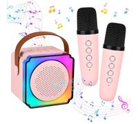 Diealles Shine Micro Karaoke Enfant, Mini Karaoke Machine avec 2 Micro, Portable Karaoké avec Lumières LED, Micro sans Fil Enfant Jouets pour 5-12 Ans Filles Et Garçons(Rose)