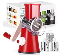 Diealles Shine Râpe à fromage avec manivelle, râpe à légumes avec 3 lames interchangeables en acier inoxydable, râpe à tambour manuelle, coupe-légumes, idéale pour les concombres, fromages et noix