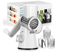 Diealles Shine Râpe à fromage avec manivelle, râpe à légumes avec 3 lames interchangeables en acier inoxydable, râpe à tambour manuelle, coupe-légumes, idéale pour les concombres, fromages et noix