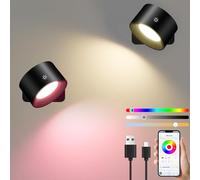 Diealles Shine Smart Applique Murale Intérieure 2 Pack, Rechargeable Lampe Murale, Intensité Variable Lampe de Chevet Tactile Rotatif à 360°, RGB et Ambiance Modes, APP et Contrôle Tactile, Noir