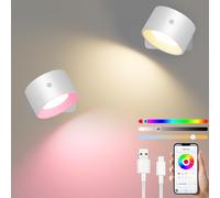 Diealles Shine Smart Applique Murale Intérieure 2 Pack, Rechargeable Lampe Murale, Intensité Variable Lampe de Chevet Tactile Rotatif à 360°, RGB et Ambiance Modes, APP et Contrôle Tactile, Blanc