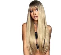 DieffematicJF Perruque Femme Light Blonde Synthetic Wigs Long Straight Brown Blonde Hair Wig for White Women Middle Part Cosplay Natural Hair Heat Resistant (Color : Gold)