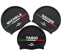 Diego Bonnet de natation en silicone personnalisé avec votre nom, grand confort et praticité, design et style italien, noir