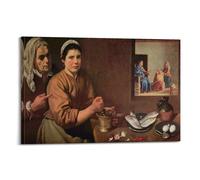 Diego Velazquez Impression sur toile représentant le Christ dans la maison de Marthe et Marie (1618) 60 x 90 cm