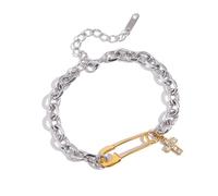 DIEKE Bracelet jonc moderne en forme de trombone avec chaîne réglable et breloque en acier inoxydable pour homme et femme