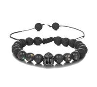 DIEKE Bracelet réglable en forme de casque gothique pour homme avec perles en pierre naturelle et sangle réglable porte-bonheur, taille unique, Comme décrit