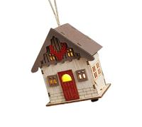 DIEKE Chalet de Noël en bois brillant et chaleureux - Maisons de Noël miniatures avec lumière LED - Décoration saisonnière de bureau