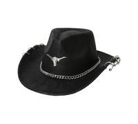 DIEKE Chapeau élégant unisexe à large bord PU imprimé ethnique à la mode parfait pour les événements en plein air, les fêtes costumées, les voyages, chapeau de cowgirls occidentales, Noir , Taille