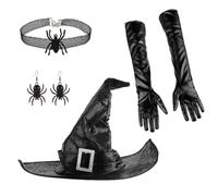 DIEKE Costume de sorcière pour Halloween, chapeau de magicien, boucles d'oreilles, gants, accessoire de bal masqué
