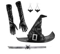 DIEKE Costume de sorcière pour Halloween, chapeau de magicien, boucles d'oreilles, gants, accessoire de bal masqué