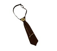 DIEKE Cravate vintage en métal avec épingle et chaîne pré-nouée pour uniforme scolaire japonais Preppy - Cravate réglable pour femme et homme - Cravate en polyester, marron, taille unique