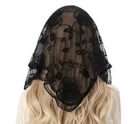 DIEKE Écharpe ethnique en dentelle pour mariage, voile de masse latine, voile de mariée, voile catholique, Mantilla décontracté, formel, écharpe élégante en dentelle, Noir Jp104, Taille unique