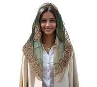 DIEKE Écharpe ethnique en dentelle pour mariage, voile de masse latine, voile de mariée, voile catholique, Mantilla décontracté, formel, écharpe élégante en dentelle, Vert, Taille unique