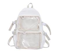 DIEKE Itabag Sac à dos zippé en nylon japonais pour adulte et adolescent Grande capacité Poche transparente Sac d'école Sac à dos pour adolescent, blanc