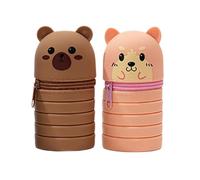 DIEKE Lot de 2 trousses télescopiques en silicone avec fermeture éclair pour étudiants, Ours et chien