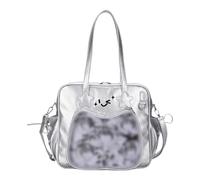 DIEKE Sac à bandoulière pour uniforme d'écolière japonaise, sac à livres d'étudiant, en cuir PU, fenêtre transparente, grande capacité, sac à main tendance transparent, Argenté., One Size