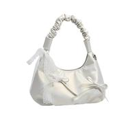 DIEKE Sac à main élégant en cuir synthétique coréen avec sangle de chaîne amovible et nœuds décoratifs Sac à bandoulière pour femme Sac à main de soirée plissé blanc