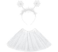 DIELIANHUA 2PCS Deguisement Enfant Fille, 3 Couche Femme Ballet Tutu Tulle, Tutu Danse Femme Blanc, Jupe de Ballet Femme avec Bandeau Flocon de Neige, pour Noël Carnaval Halloween Fête Thème