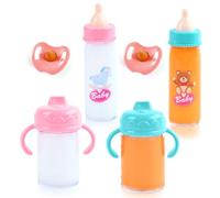 DIELIANHUA 4 pcs Biberon Magique et 2 pcs Tétine Poupée, Accessoires pour Poupées, New Born Baby Bouteille Magique, Biberon à Lait Magique Biberon de Poupée, Cadeaux pour Enfants de Plus de 3 Ans