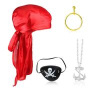 DIELIANHUA 4 Pièces Accessoires de Costume de Pirate, Accessoires Pirate, Bandana, Cache-œil, Boucles d'Oreilles, Collier de Pirate, Accessoire Deguisement Pirate, pour Halloween, Carnaval, Cosplay