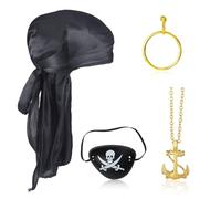 DIELIANHUA 4 Pièces Accessoires de Costume de Pirate, Accessoires Pirate, Bandana, Cache-œil, Boucles d'Oreilles, Collier de Pirate, Accessoire Deguisement Pirate, pour Halloween, Carnaval, Cosplay