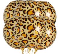 DIELIANHUA Lot de 6 ballons en forme de léopard, décoration d'anniversaire guépard, ballons ronds en feuille, 4D ballons hélium animaux pour jungle, thème, fête, décoration