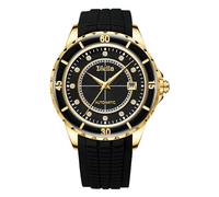 Diella Montre automatique pour homme avec jade et acier inoxydable, strass - Montre mécanique de luxe étanche (modèle : AD6020), noir