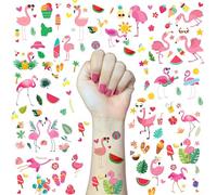 DIELOVEHUA Tatouage Éphémère Flamant Rose, 10 Feuilles de Tatouages Temporaires pour Enfants, Tatouages à Thème Tropical, Fournitures de Fête d'anniversaire de Piscine de Plage d'été