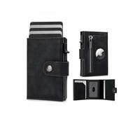 DIENQI Portefeuille intelligent pour homme AirTag : cuir PU, compatible avec Apple Air Tag, blocage RFID, fin, fibre de carbone, minimaliste, capacité de 10 cartes, fenêtre pour carte d'identité
