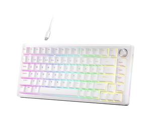 Dierya DK81E Clavier Mécanique Gaming 75%,Montage Gasket Hot-Swap Son Crémeux,Programmable,Bouton Volume,Rétroéclairage RGB,6 Couches Mousse,Switches Pré-lubrifiés (Blanc)