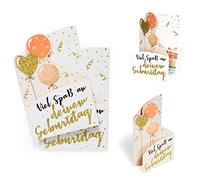 Diese-Klappkarten X035 Lot de 2 cartes d'anniversaire avec ballons et inscription en allemand « Gute Spaß » - Pour cartes de vœux ou bon d'achat - À poser - Avec paillettes dorées et effet 3D