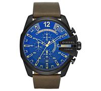 Diesel Chief Series Montre pour Homme, Mouvement Chronographe avec Bracelet en Silicone, Acier Inoxydable ou Cuir, Tan et Bleu, 51mm