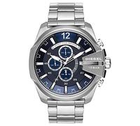 Diesel Chief Series Montre pour Homme, Mouvement Chronographe avec Bracelet en Silicone, Acier Inoxydable ou Cuir, Bleu Foncé et Ton Argenté, 51mm