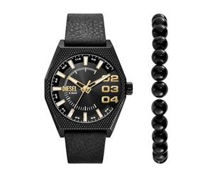 Diesel Coffret Montre Scraper à Trois Aiguilles, en Acier Inoxydable, Noir, et Bracelet, pour Homme, DZ2210SET