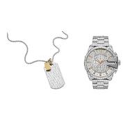 Diesel Collier pour Homme Collier Dog Tag en acier inoxydable bicolore,Longueur:600mm+50mm,Largeur:20.5mm,Hauteur:41mm Montre pour homme Mega Chief mouvement Quartz/Chrono boîtier de 51mm