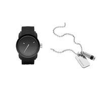 Diesel Homme Double Down S44 Noir Silicone Montre and Argenté Acier Inoxydable Collier, Coffret