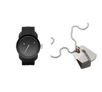 Diesel Homme Double Down S44 Noir Silicone Montre and Argenté Acier Inoxydable Collier, Coffret