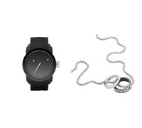 Diesel Homme Double Down S44 Noir Silicone Montre and Argenté Acier Inoxydable Collier, Coffret