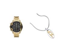 Diesel Homme Griffed Doré Acier Inoxydable Montre and Argenté Collier, Coffret